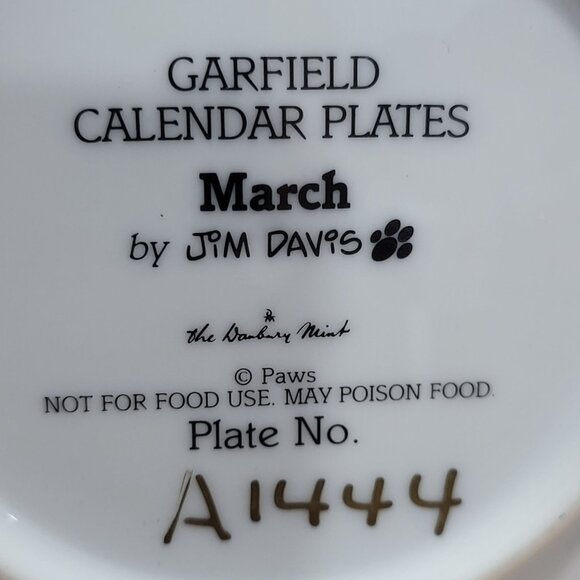 Garfield Calendar March Plate Jim Davis Plate No A 1444 Danbury Mint - Picture 7 of 14